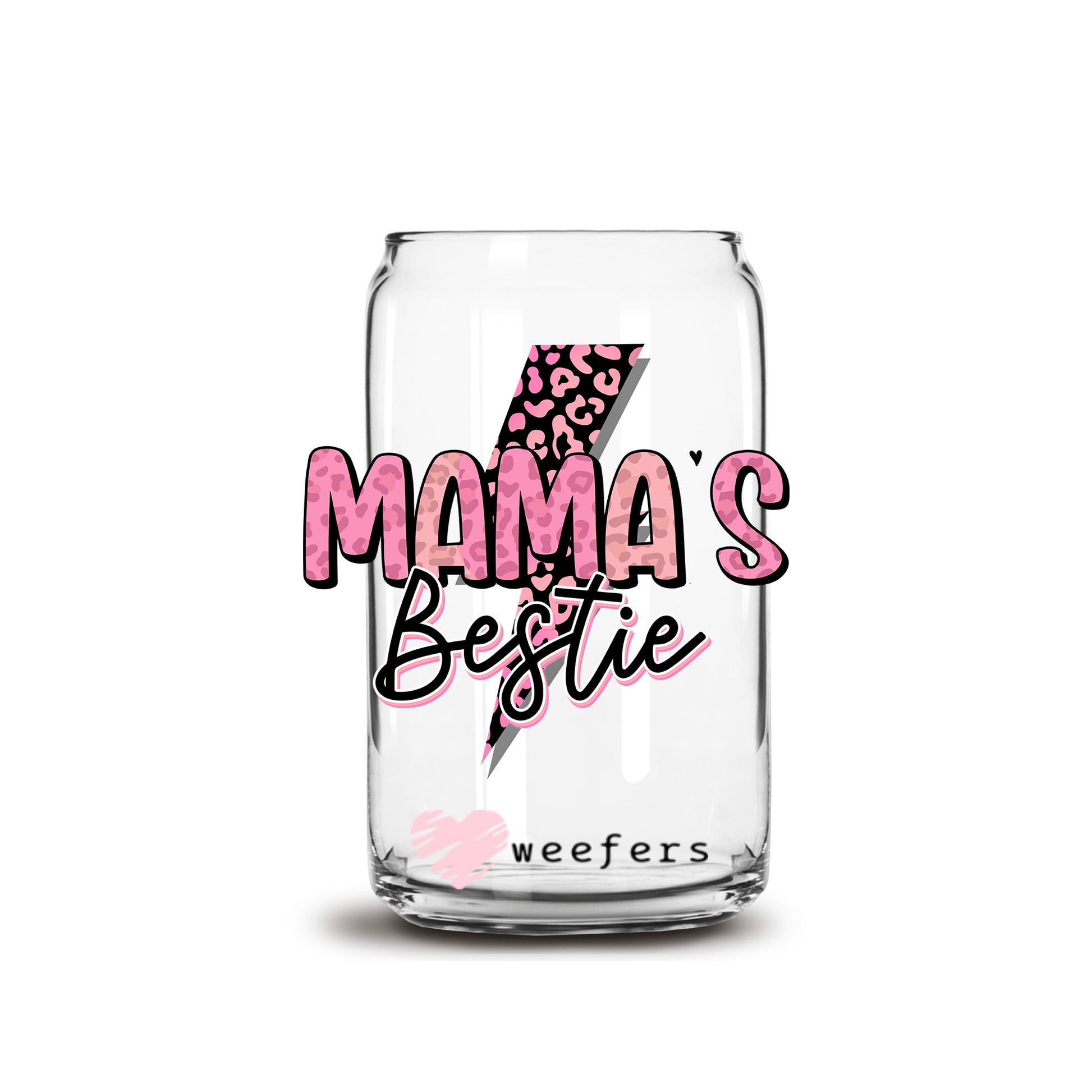 Pink Mama's Bestie Lightening Bolt 16oz Libbey Glass Can UV DTF or Sublimation Cup Wrap - Decal Transfer - Weefers