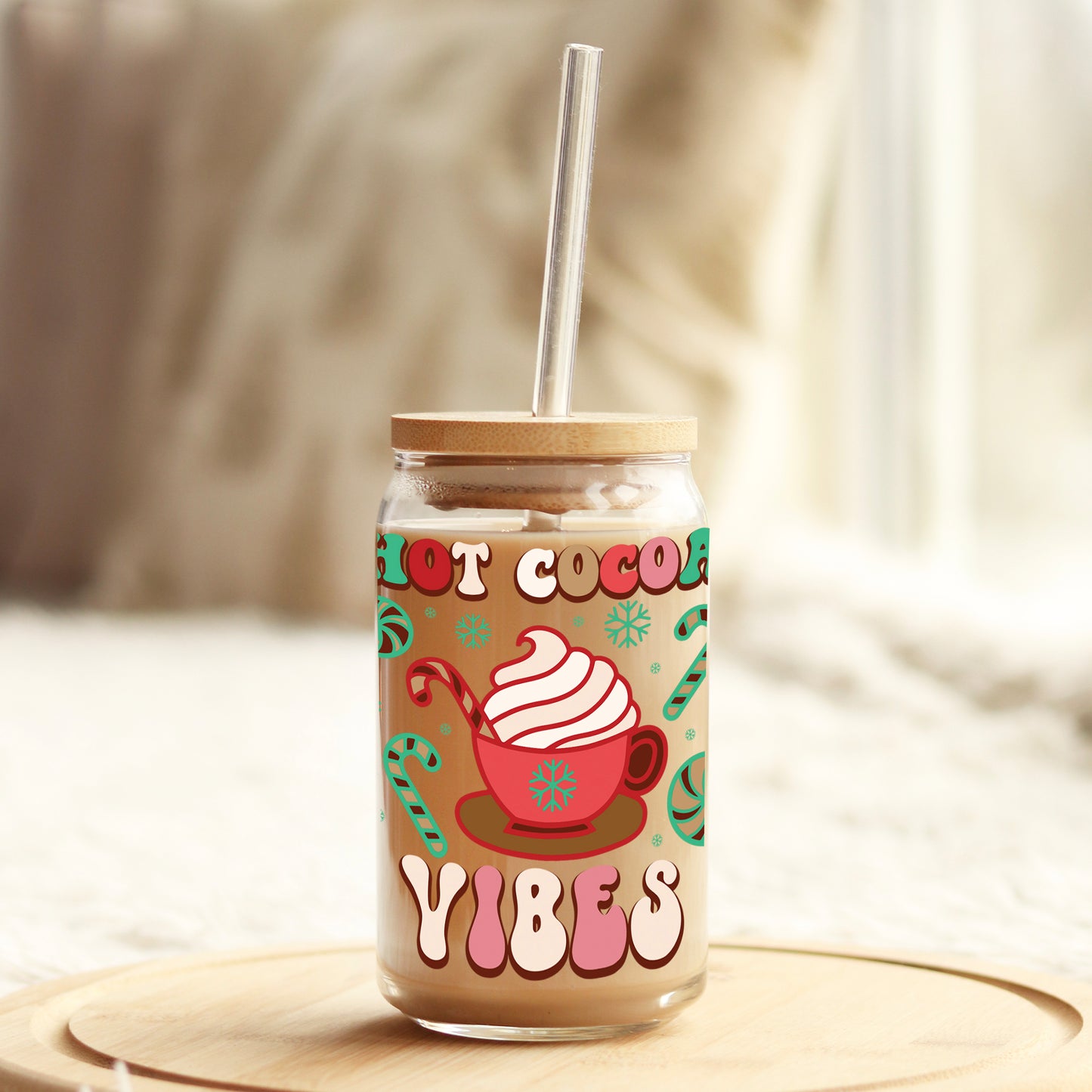 Hot Cocoa Vibes 16oz Libbey Glass Can UV DTF or Sublimation Wrap - Decal Transfer - Weefers