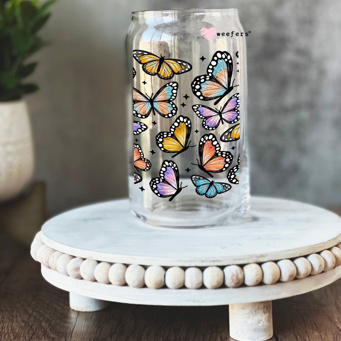 Butterfly Treasures 16oz Libbey Glass Can UV DTF or Sublimation Cup Wrap - Decal Transfer - Weefers