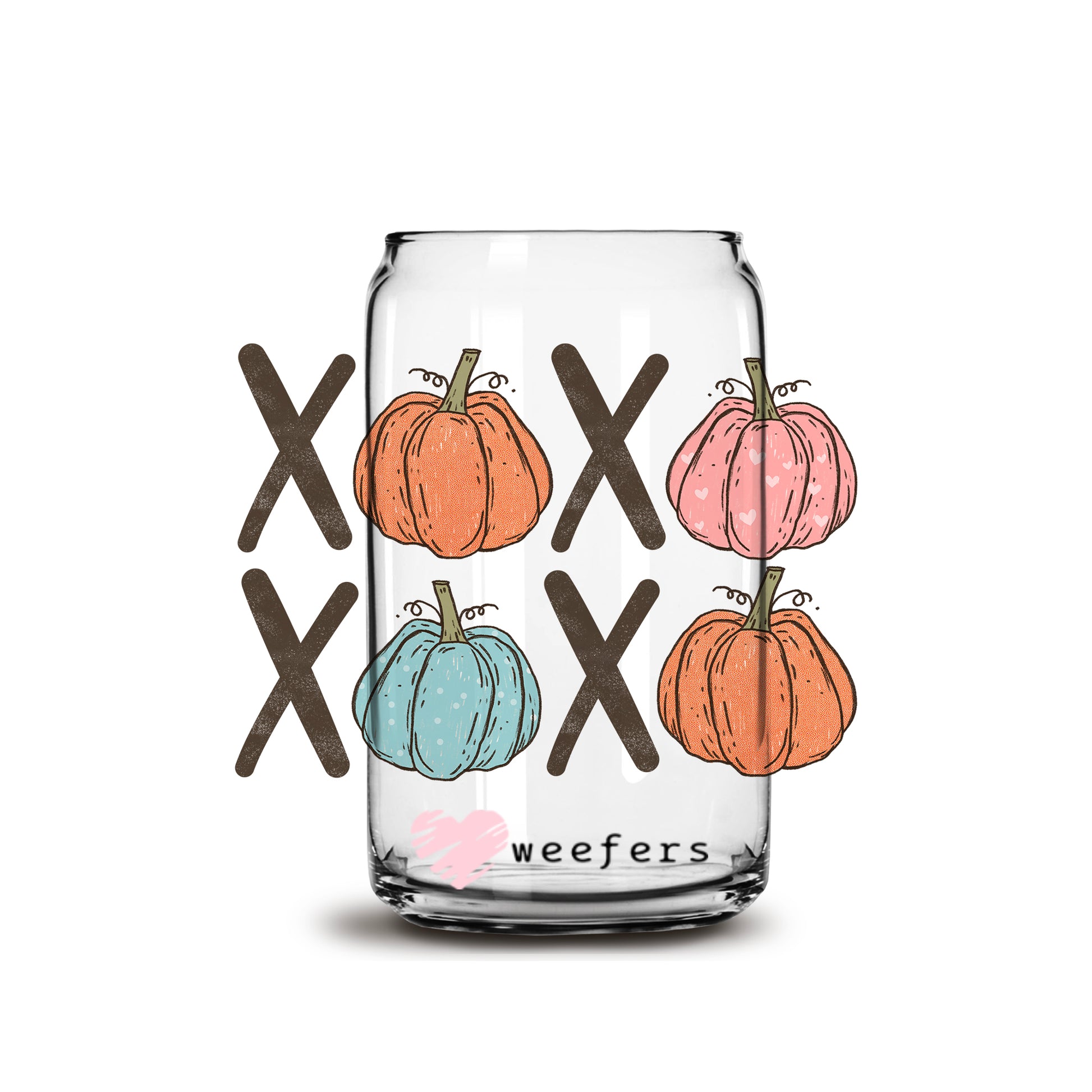 XOXO Pumpkins 16oz Libbey Glass Can UV DTF or Sublimation Wrap - Decal - Weefers