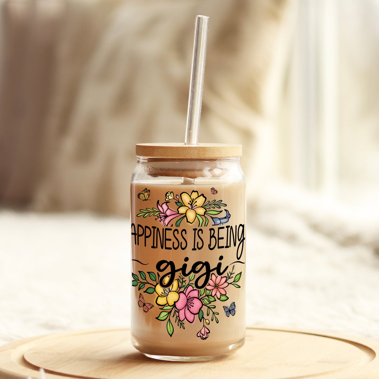 Happiness is being a Gigi 16oz Libbey Glass Can UV DTF or Sublimation Cup Wrap - Decal Transfer - Weefers