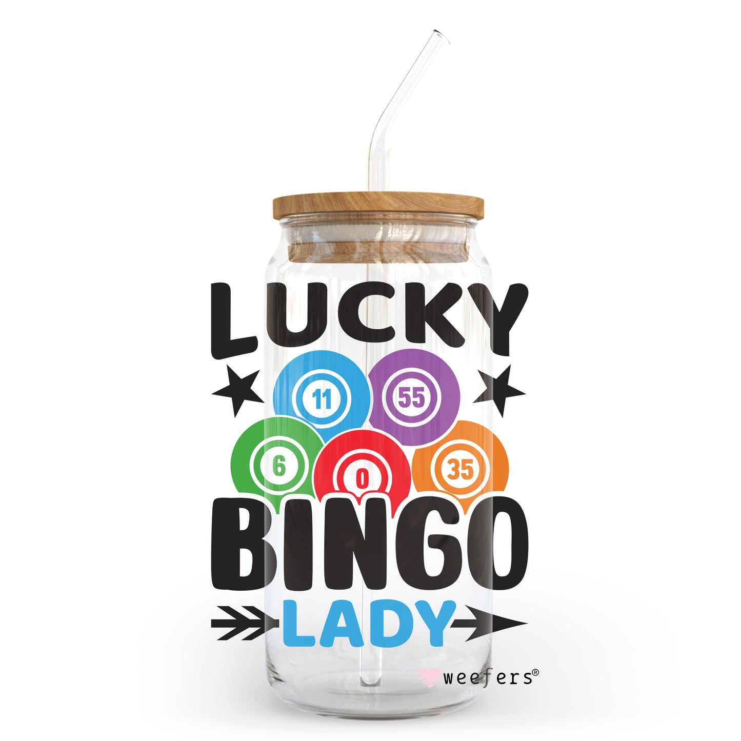 Lucky Bingo Lady 20oz Libbey Glass Can, 34oz Hip Sip, 40oz Tumbler UV DTF or Sublimation Decal Transfer - Weefers