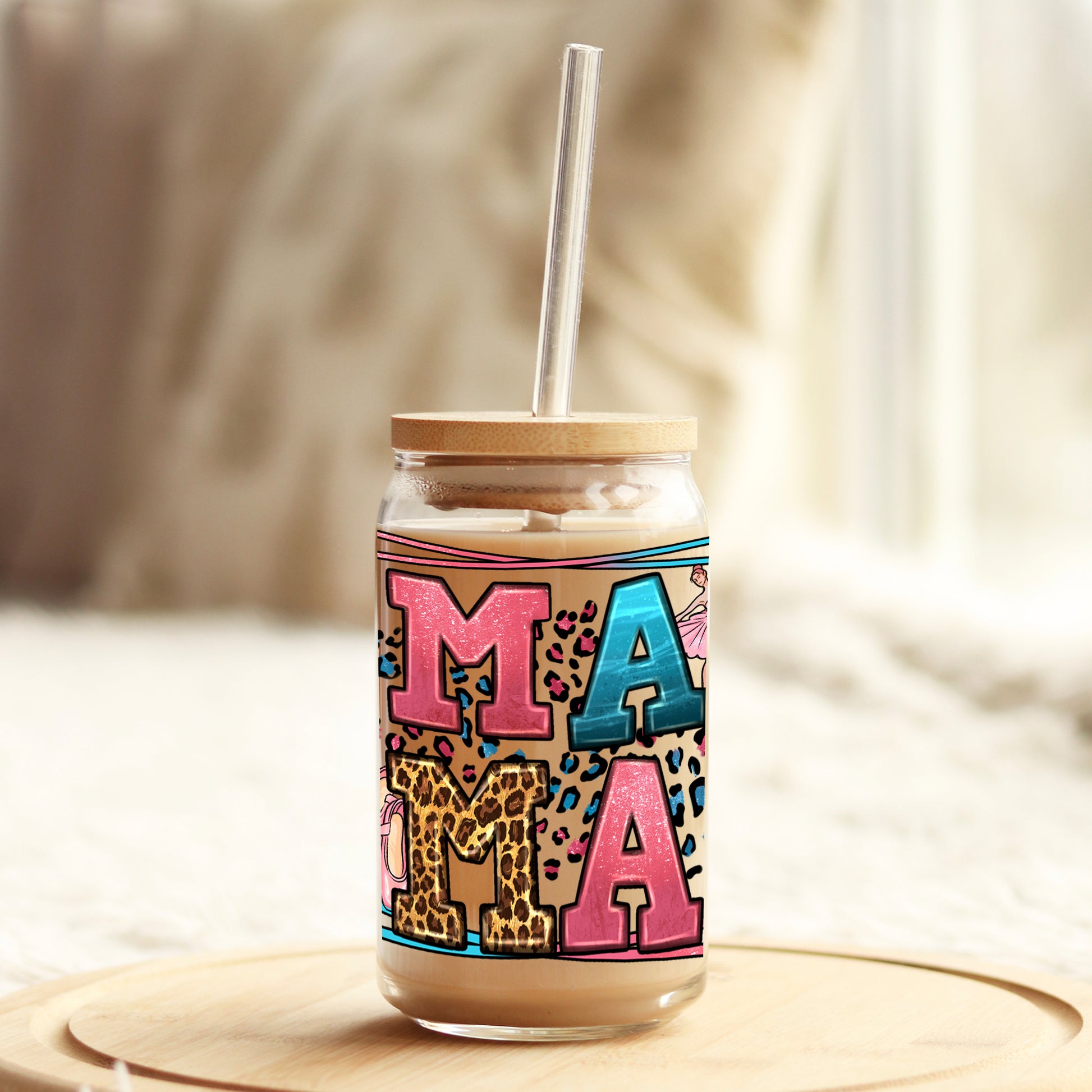 Mama Dance Leopard 16oz Libbey Glass Can UV DTF or Sublimation Cup Wrap - Decal Transfer - Weefers