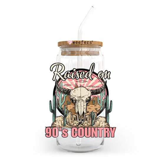 Raised on 90's Country 20oz Libbey Glass Can UV DTF or Sublimation Wrap - Decal Transfer - Weefers