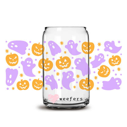 Purple and Orange Ghosts 16oz Libbey Glass Can UV DTF or Sublimation Wrap - Decal - Weefers