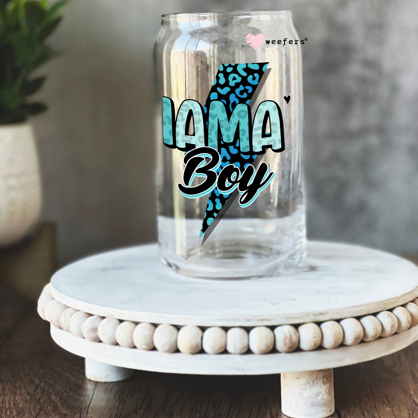 Blue Mama's Boy 16oz Libbey Glass Can UV DTF or Sublimation Cup Wrap - Decal Transfer - Weefers