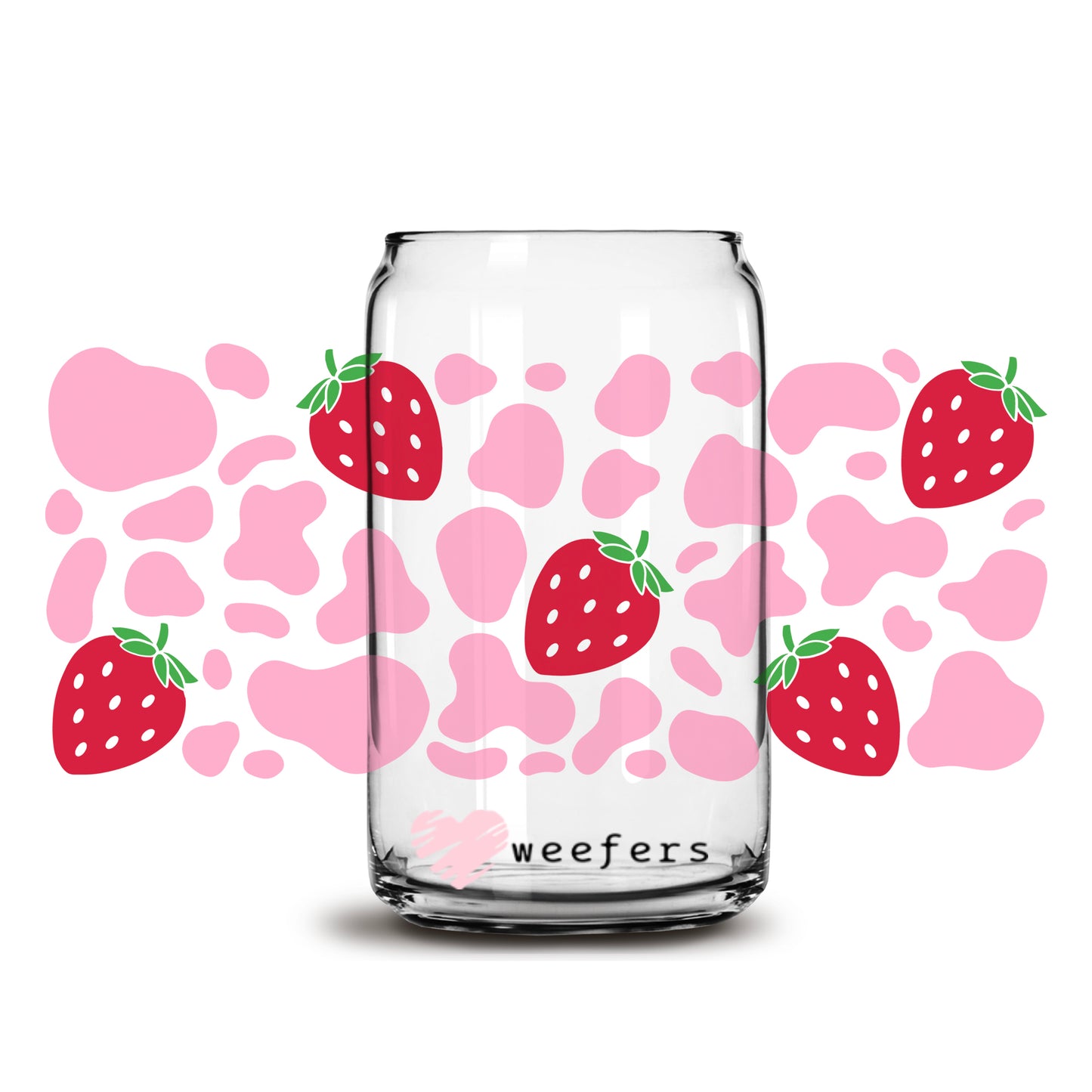 Red Strawberry Pink Cow Print Libbey Glass Can Wrap UV DTF Sublimation Transfers - Weefers