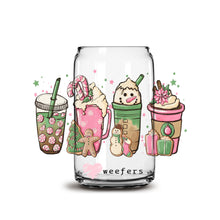 Load image into Gallery viewer, Christmas Pink Coffee Latte 16oz Libbey Glass Can UV-DTF or Sublimation Wrap - Decal
