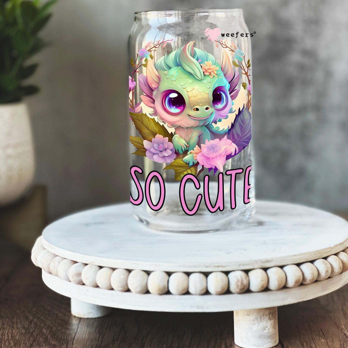 So Cute Dragon 16oz Libbey Glass Can UV DTF or Sublimation Wrap - Decal - Weefers