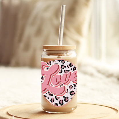 Love Cheetah Valentine's Day 16oz Libbey Glass Can UV DTF or Sublimation Cup Wrap - Decal Transfer - Weefers