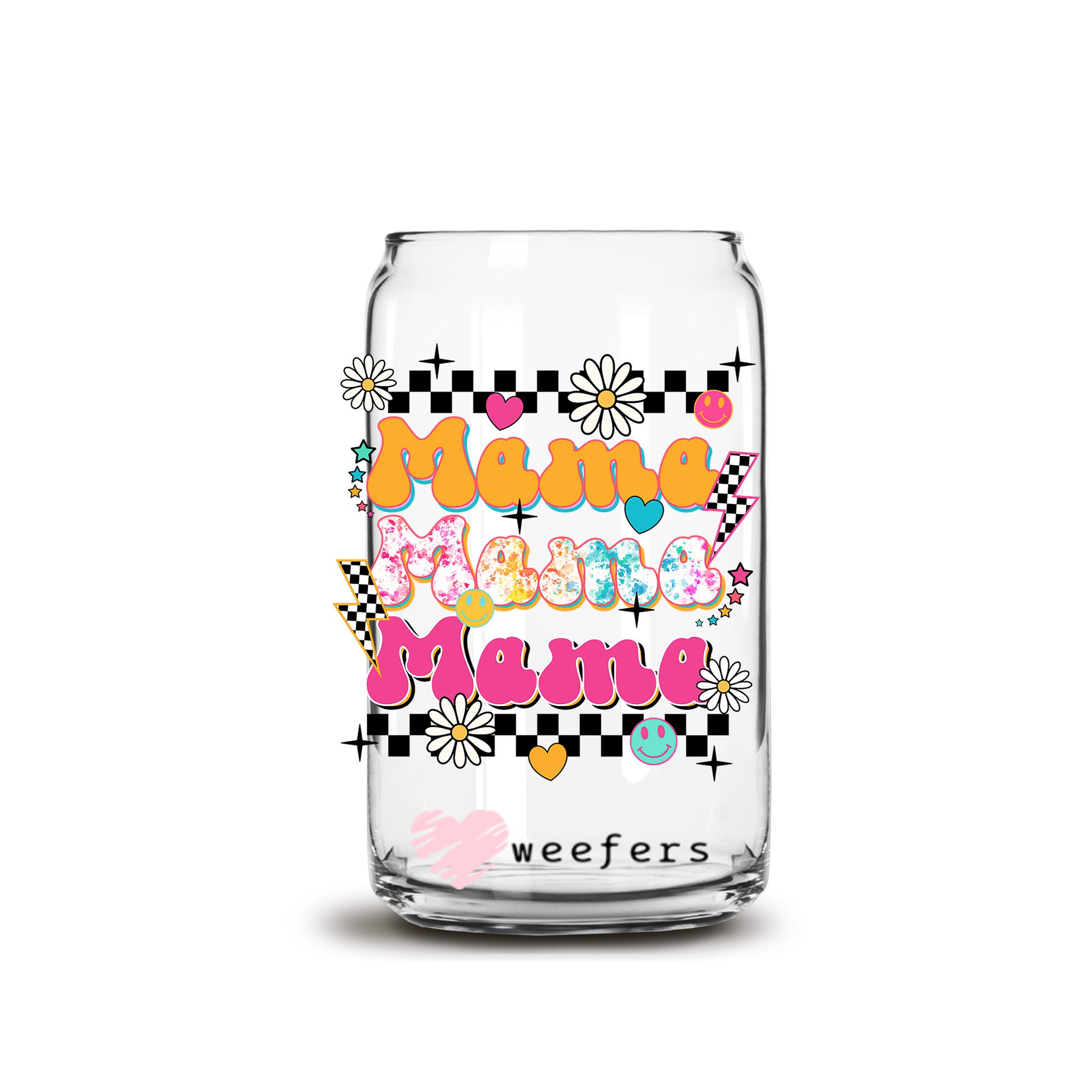 Mama Pink and Orange 16oz Libbey Glass Can UV DTF or Sublimation Cup Wrap - Decal Transfer - Weefers