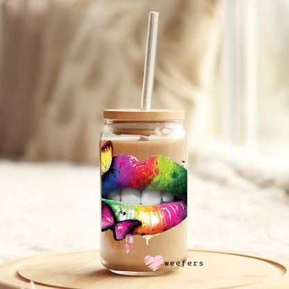 Rainbow Lip 16oz Libbey Glass Can UV DTF or Sublimation Wrap - Decal - Weefers