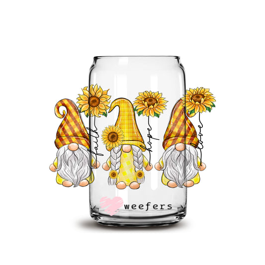 Yellow Sunshine Gnomes 16oz Libbey Glass Can UV DTF or Sublimation Cup Wrap - Decal Transfer Weefers