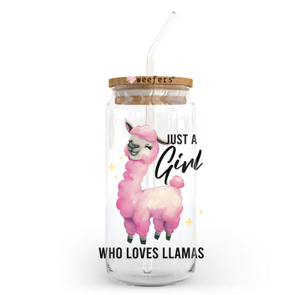 Just a Girl Who Loves Llamas 20oz Libbey Glass Can UV DTF or Sublimation Wrap - Decal Transfer - Weefers