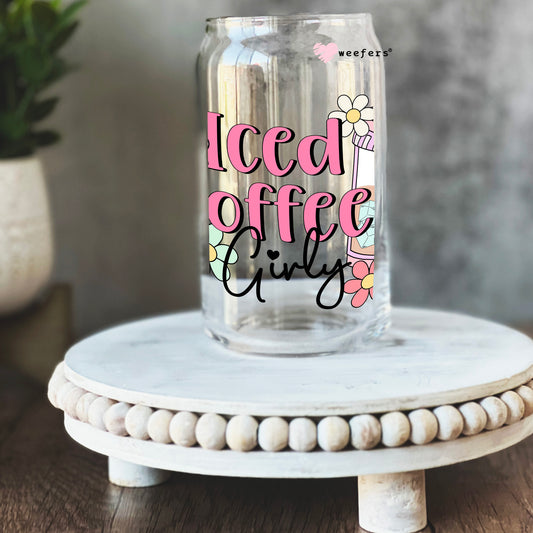Iced Coffee Girly 16oz Libbey Glass Can UV DTF or Sublimation Cup Wrap - Decal Weefers