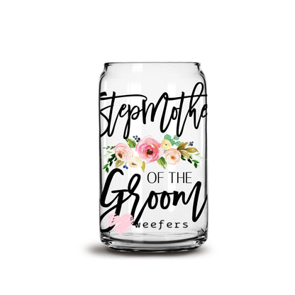 Stepmother of the Groom Blush Floral 16oz Libbey Glass Can UV DTF or Sublimation Wrap - Decal - Weefers