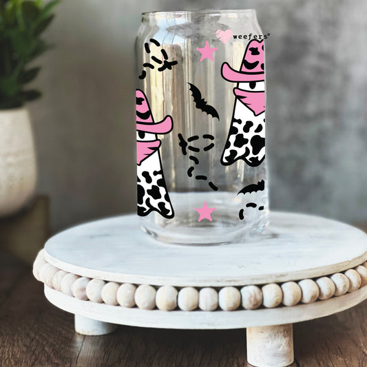 Pink Cowboy Ghosts 16oz Libbey Glass Can UV DTF or Sublimation Wrap - Decal - Weefers