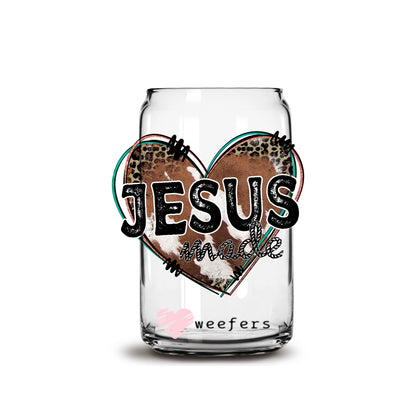 Cowhide Jesus Made Heart 16oz Libbey Glass Can UV DTF or Sublimation Wrap - Decal - Weefers