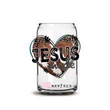 Load image into Gallery viewer, Cowhide Jesus Made Heart 16oz Libbey Glass Can UV-DTF or Sublimation Wrap - Decal

