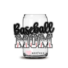 Load image into Gallery viewer, Baseball Mom Black Leopard Libbey Glass Can Wrap UV-DTF Sublimation Transfers
