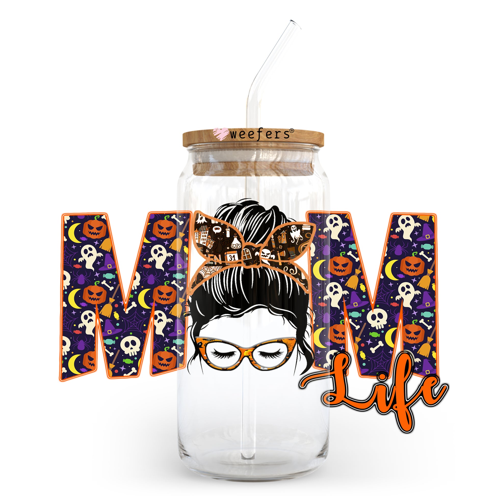 Mom Life Halloween 20oz Libbey Glass Can, 34oz Hip Sip, 40oz Tumbler UV DTF or Sublimation Decal Transfer - Weefers