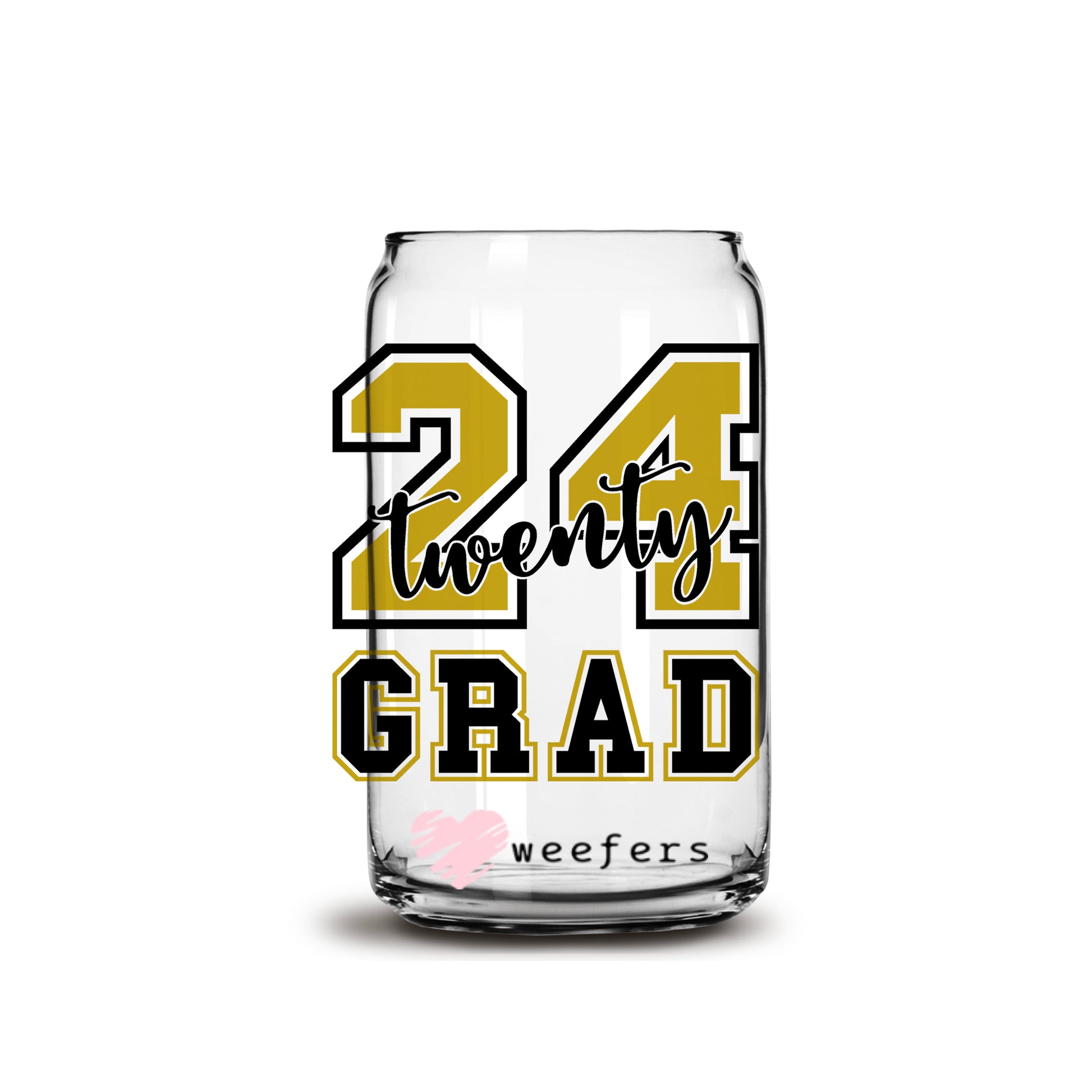 Gold Glass of 2024 Grad 16oz Libbey Glass Can UV DTF or Sublimation Wrap - Decal - Weefers