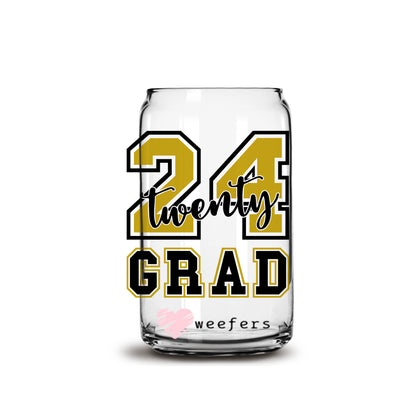 Gold Glass of 2024 Grad 16oz Libbey Glass Can UV DTF or Sublimation Wrap - Decal - Weefers