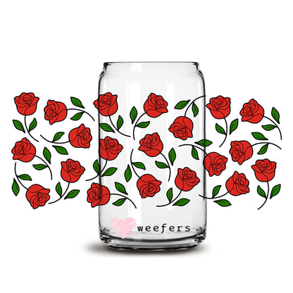 Red Roses  16oz Libbey Glass Can UV DTF or Sublimation Cup Wrap - Decal Transfer - Weefers