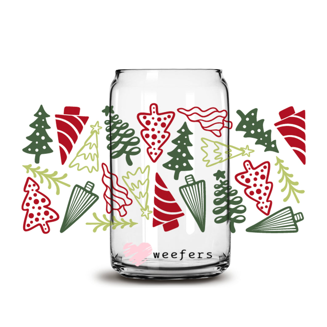 Green and Red Christmas Trees 16oz Libbey Glass Can UV-DTF or Sublimation Wrap - Decal