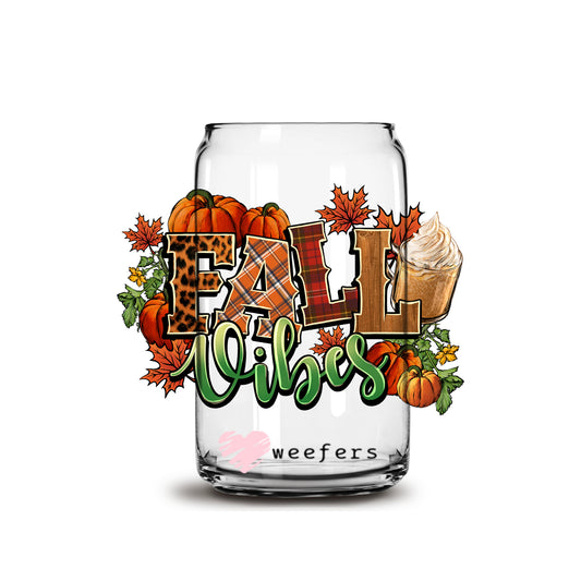 Fall Vibes 16oz Libbey Glass Can UV DTF or Sublimation Wrap - Decal - Weefers