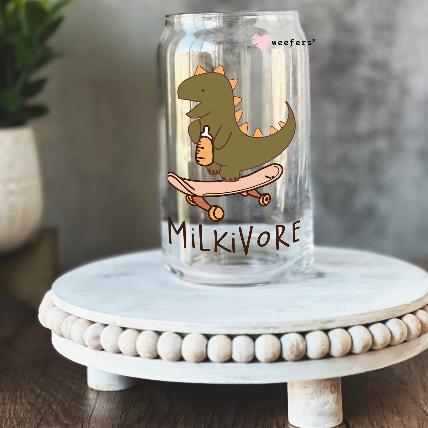 Milkivore Dinosaur 16oz Libbey Glass Can UV DTF or Sublimation Cup Wrap - Decal Transfer - Weefers