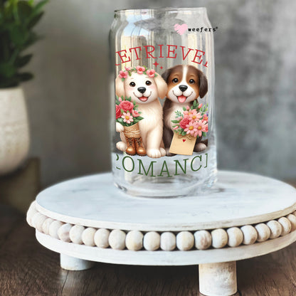 Retriever Romance Valentine's Day 16oz Libbey Glass Can UV DTF or Sublimation Cup Wrap - Decal Transfer - Weefers