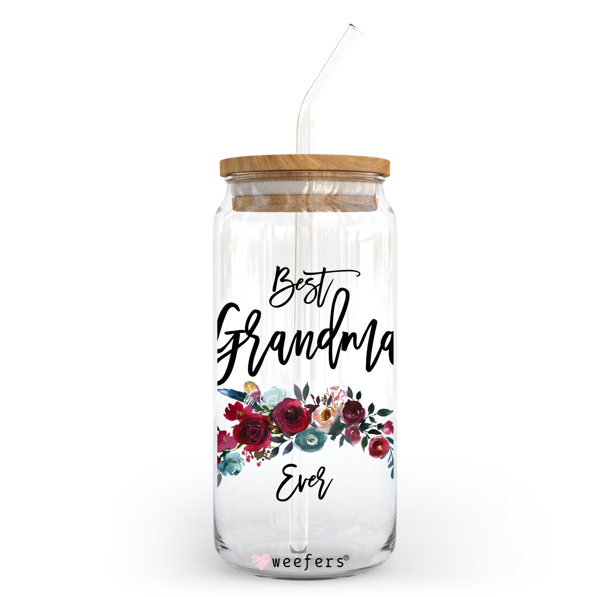 Best Grandma Ever Burgundy 20oz Libbey Glass Can, 34oz Hip Sip, 40oz Tumbler UV DTF or Sublimation Decal Transfer - Weefers