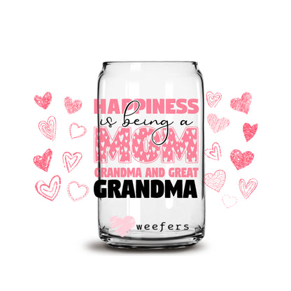 Happiness is Being a Grandma and a Great Grandma 16oz Libbey Glass Can UV DTF or Sublimation Wrap - Decal - Weefers