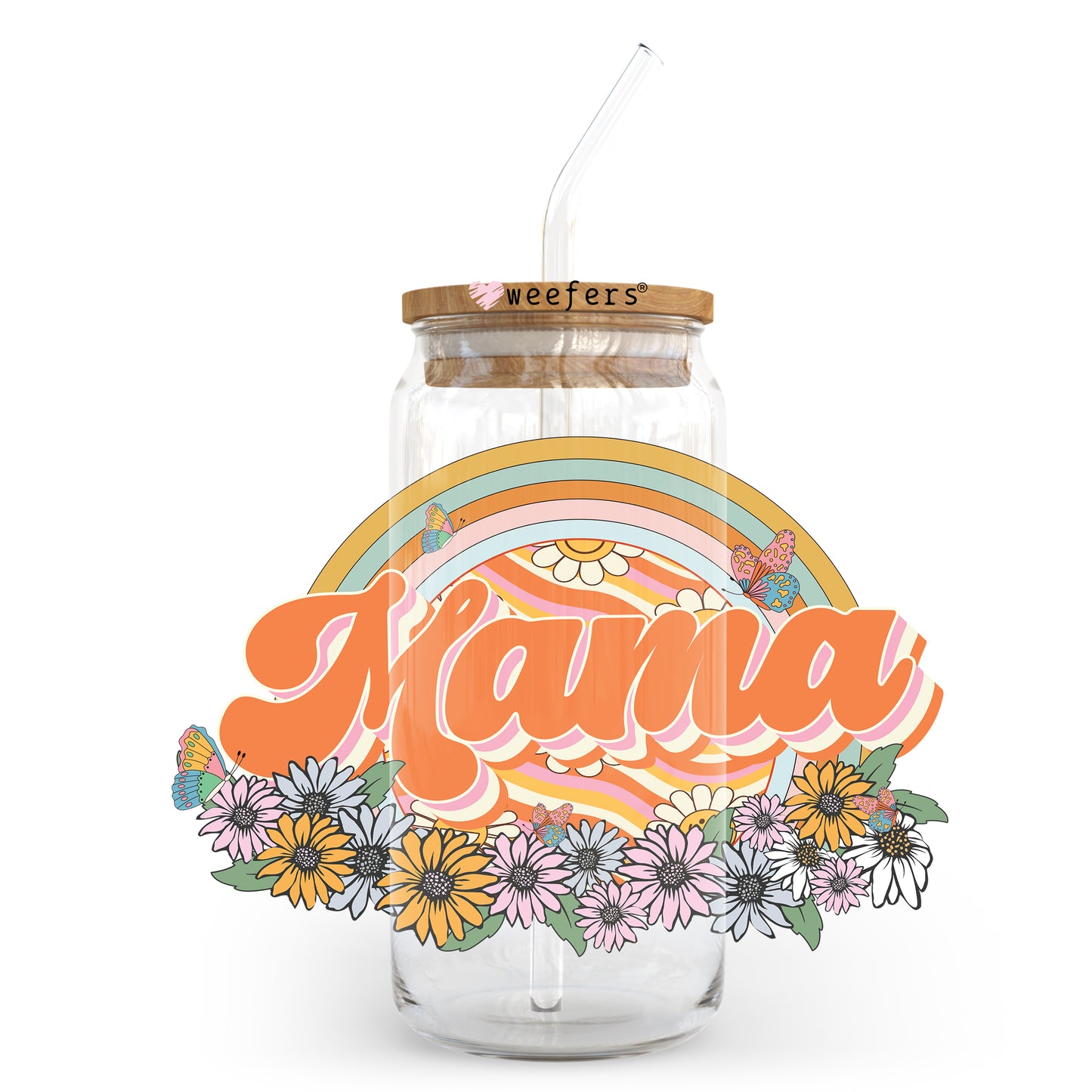 Orange Mama Flowers 20oz Libbey Glass Can UV DTF or Sublimation Wrap - Decal - Weefers