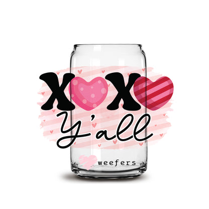 XOXO Y'all Valentine's Day 16oz Libbey Glass Can UV DTF or Sublimation Cup Wrap - Decal Transfer - Weefers