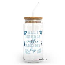 Load image into Gallery viewer, Blue All I need is Coffee and My Dog 20oz Libbey Glass Can, 34oz Hip Sip, 40oz Tumbler UVDTF or Sublimation Decal Transfer
