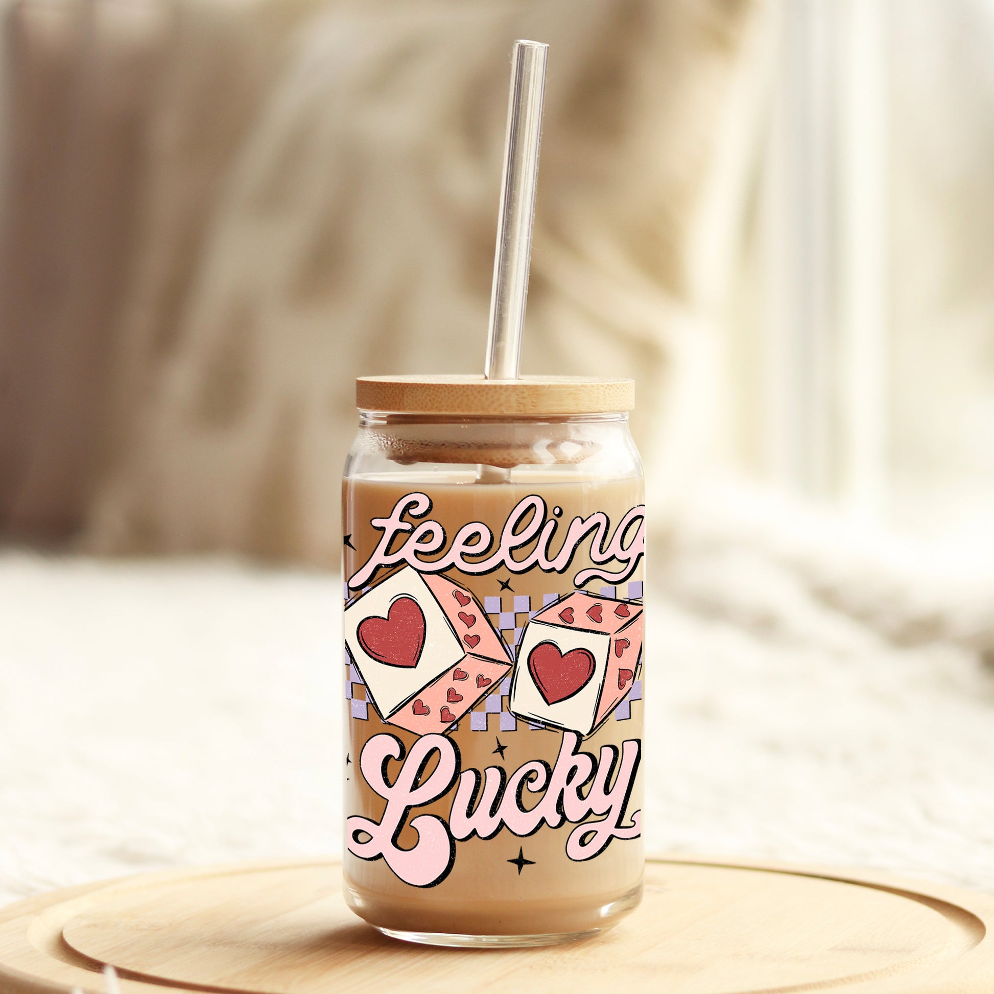 Feeling Lucky Valentine's Day 16oz Libbey Glass Can UV DTF or Sublimation Cup Wrap - Decal Transfer - Weefers