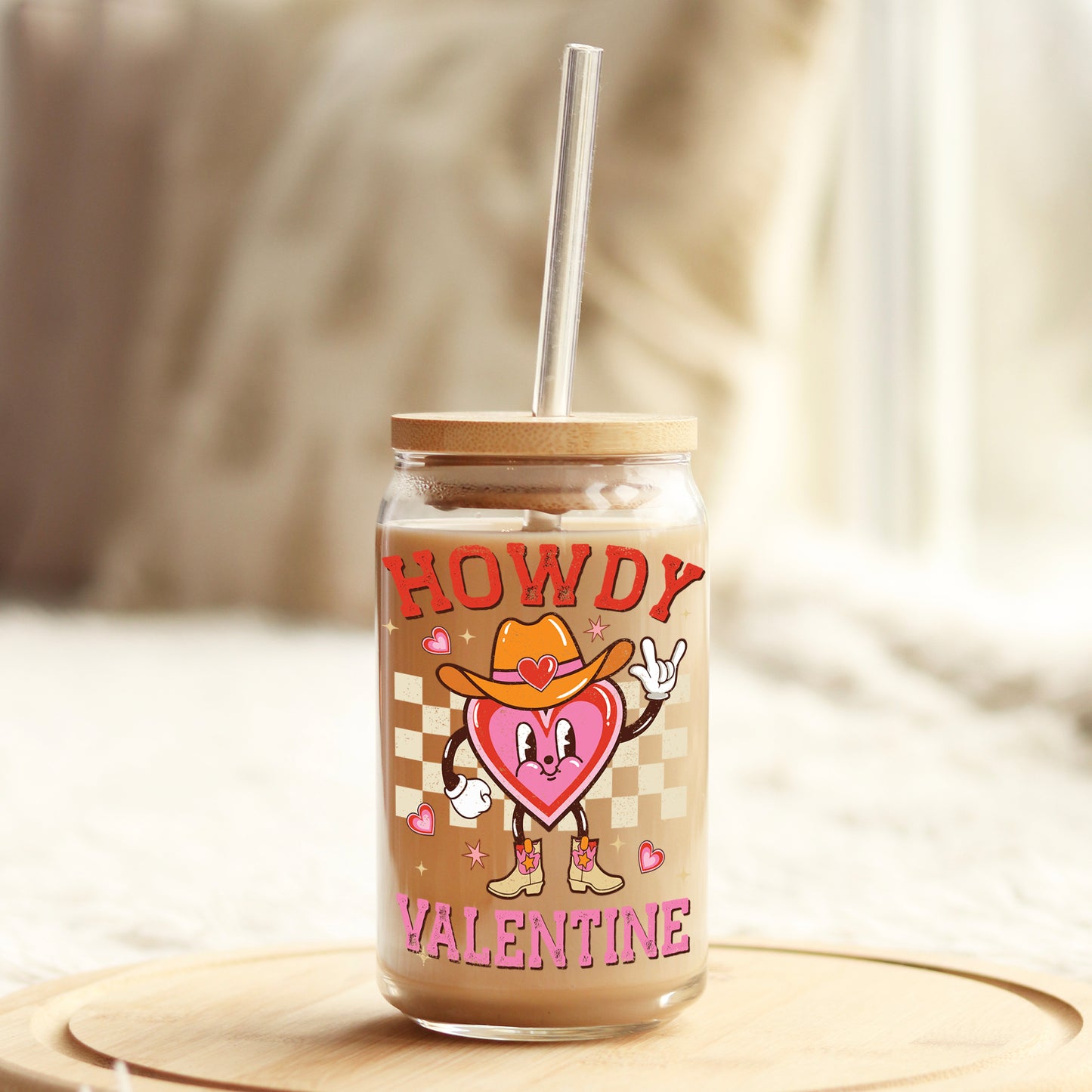 Howdy Valentine Valentine's Day 16oz Libbey Glass Can UV DTF or Sublimation Cup Wrap - Decal Transfer - Weefers