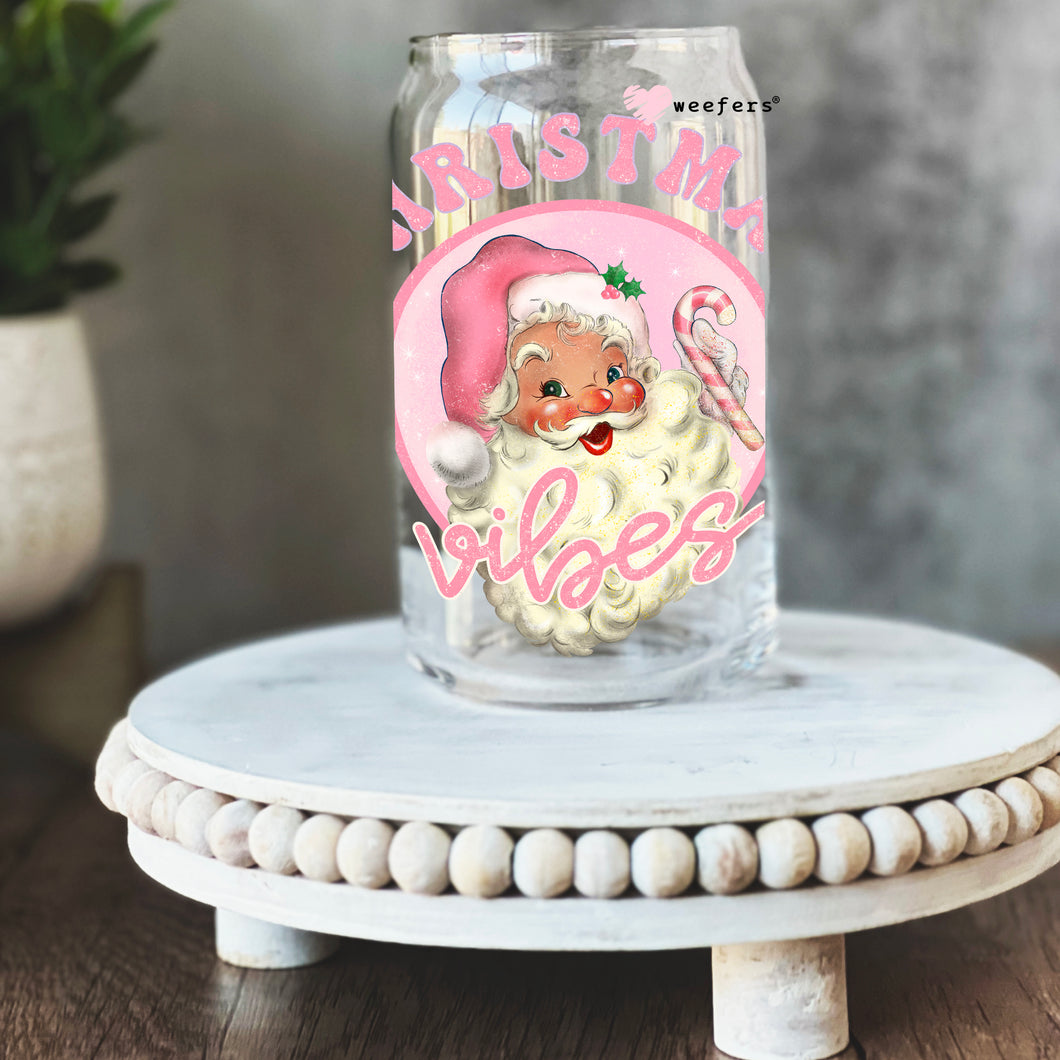 Pink Santa Vibes 16oz Libbey Glass Can UV-DTF or Sublimation Wrap - Decal