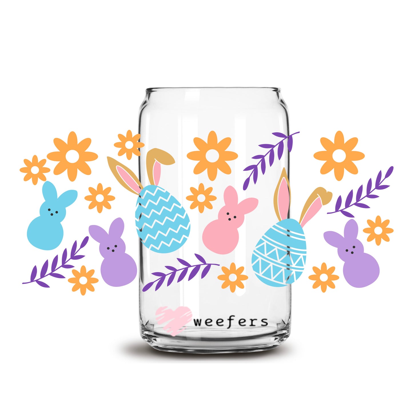 Bunnies Eggs Easter 16oz Libbey Glass Can UV DTF or Sublimation Cup Wrap - Decal Transfer - Weefers