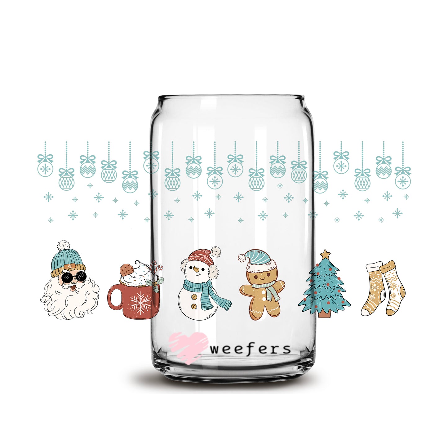 Santa, Cocoa, Snowmen Oh My Christmas 16oz Libbey Glass Can UV DTF or Sublimation Wrap - Decal - Weefers