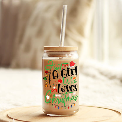 Just a Girl that Loves Christmas 16oz Libbey Glass Can UV DTF or Sublimation Wrap - Decal - Weefers