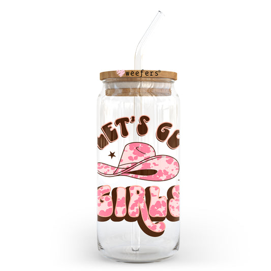Lets Go Girls Pink Cow Print 20oz Libbey Glass Can UV DTF or Sublimation Wrap - Decal Transfer Weefers