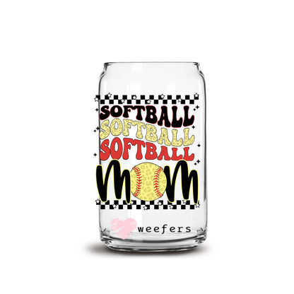 Softball Mom Stacked 16oz Libbey Glass Can UV DTF or Sublimation Cup Wrap - Decal Transfers - Weefers