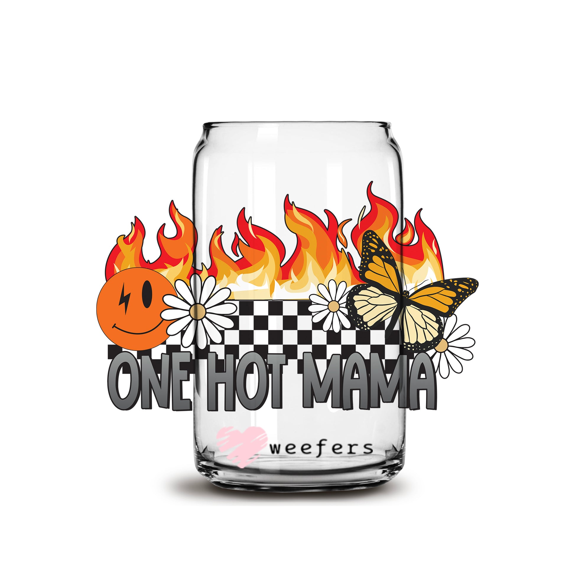 One Hot Mama 16oz Libbey Glass Can UV DTF or Sublimation Cup Wrap - Decal Transfer - Weefers