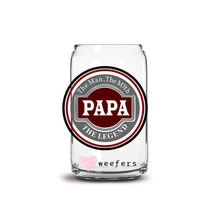 Papa the Man the Myth the Legend 16oz Libbey Glass Can UV DTF or Sublimation Cup Wrap - Decal Transfer - Weefers