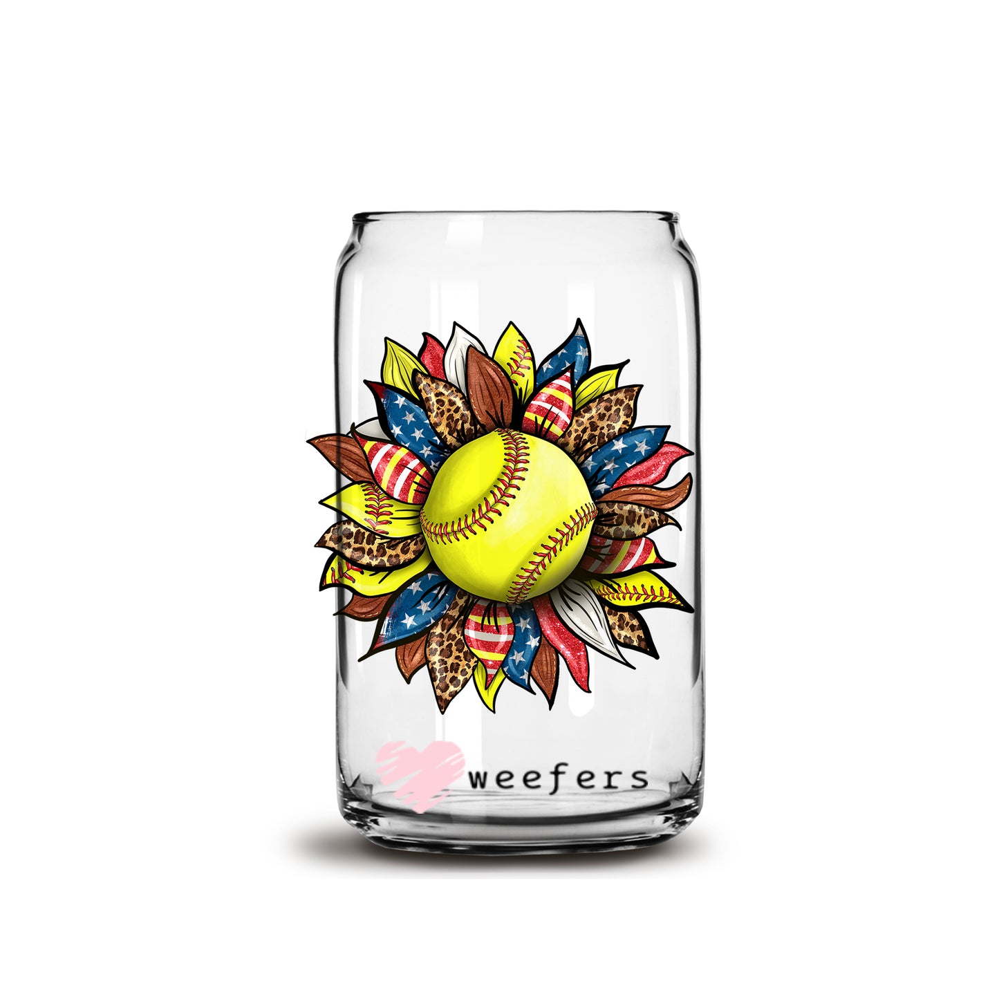 Sunflower Softball 16oz Libbey Glass Can UV DTF or Sublimation Wrap - Decal - Weefers