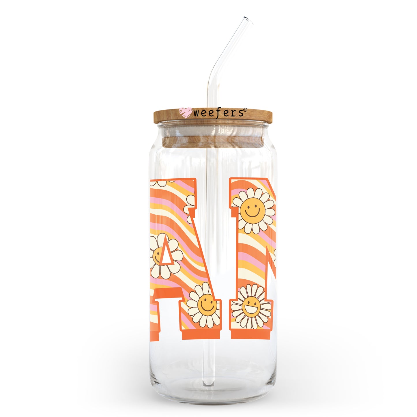 Mama Flowers Swirls 20oz Libbey Glass Can UV DTF or Sublimation Wrap - Decal - Weefers