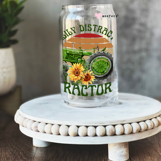Easily Distracted by Tractors 16oz Libbey Glass Can UV DTF or Sublimation Cup Wrap - Decal Transfer Weefers